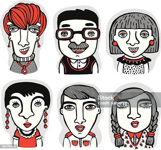 Characters Set Stock Illustration - Download Image Now - Group Of Objects, Human Face, Illustration