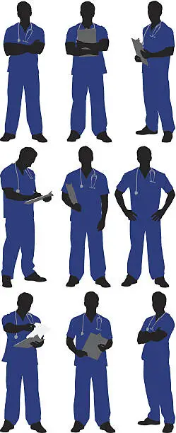 Vector illustration of Multiple images of a male doctor