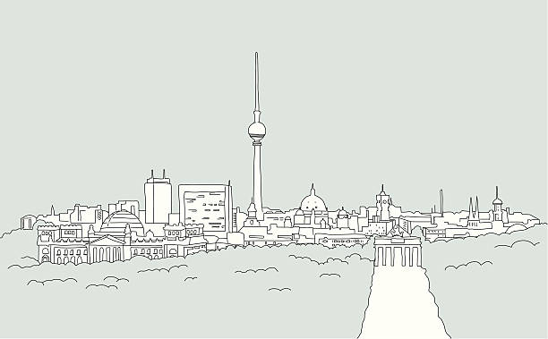 skyline von berlin-skizze - berlin alexanderplatz stock-grafiken, -clipart, -cartoons und -symbole