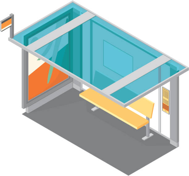 Isometric Bus Stop A vector illustration of an isometric Bus Shelter. bus shelter stock illustrations