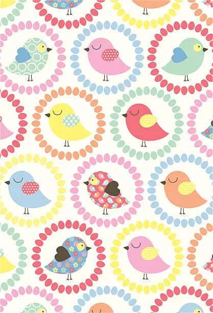 Vector illustration of Cute Easter Chick Pattern with Flowers