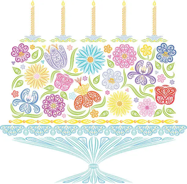 Vector illustration of Garden Party Birthday Cake