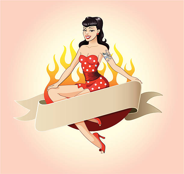 Rockabilly banner Banner design with a cute rockabilly-girl. vintage pin up girl tattoo stock illustrations