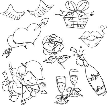 Sketch Drawing of Valentine's day elements. 