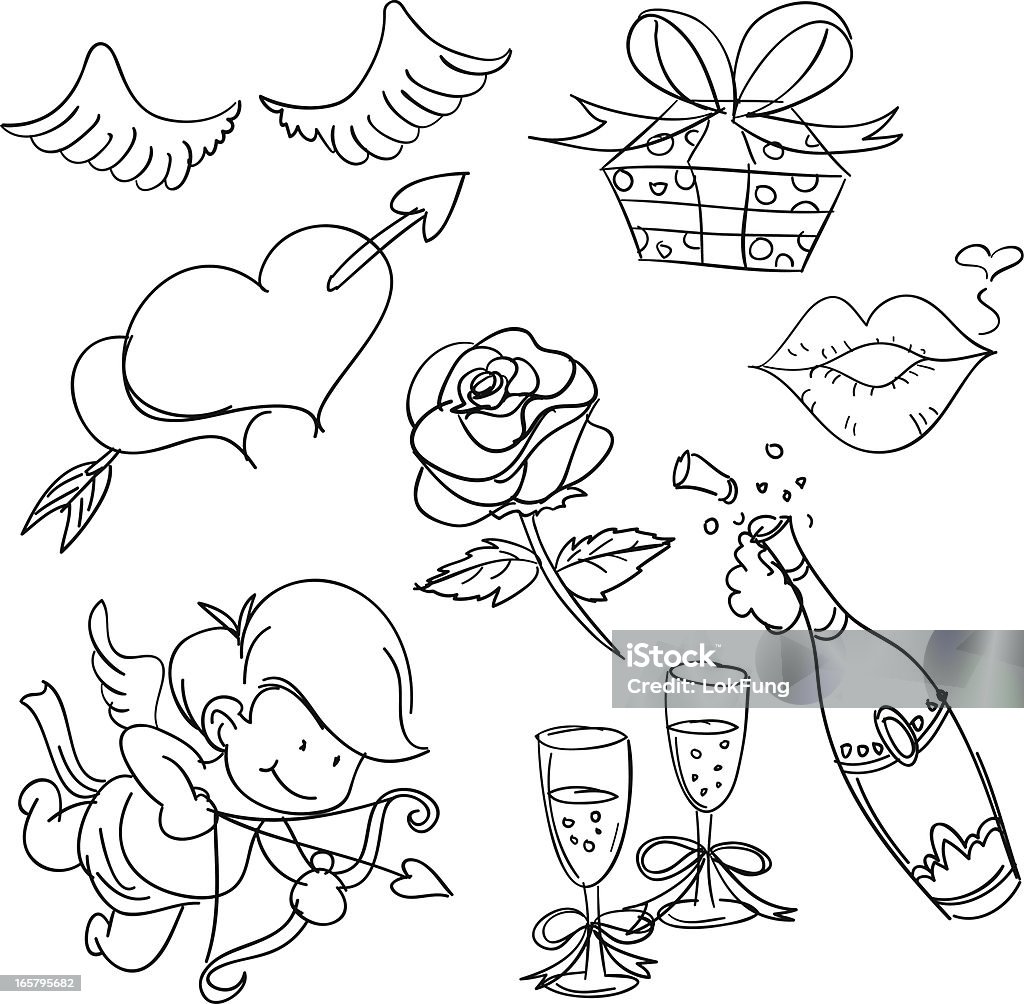 Valentine's day in sketch style Sketch Drawing of Valentine's day elements.  Doodle stock vector