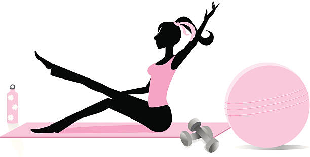bildbanksillustrationer, clip art samt tecknat material och ikoner med exercising woman - pilatesboll rosa on white