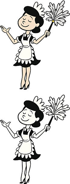 ilustraciones, imágenes clip art, dibujos animados e iconos de stock de de historieta maid - maid french maid outfit sensuality duster