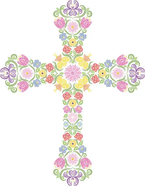 Vector illustration of Floral Cross