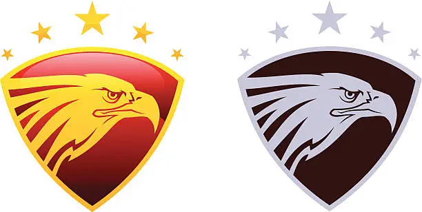 Vector illustration of Eagle head on shield with stars