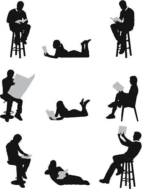 Vector illustration of Men and women reading books or newspaper