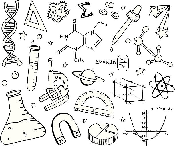 ilustraciones, imágenes clip art, dibujos animados e iconos de stock de ciencia y garabatos - geometry geometric shape protractor mathematics