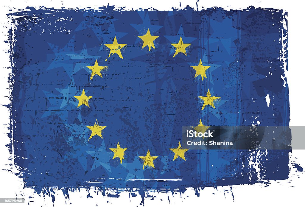 Drapeau de l'Union européenne sur le mur - clipart vectoriel de Bleu libre de droits