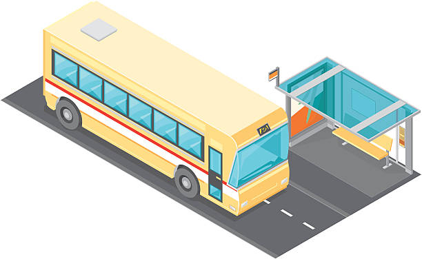illustrazioni stock, clip art, cartoni animati e icone di tendenza di isometrica fermata dell'autobus - shuttle bus vector isolated on white bus