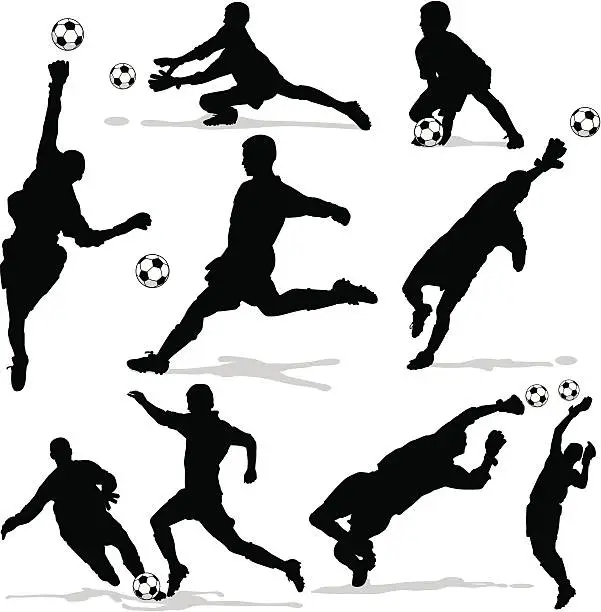 Vector illustration of Men Soccer Goalie Silhouettes