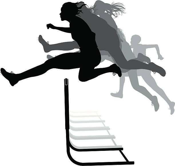 illustrations, cliparts, dessins animés et icônes de piste de course-coureur de 110 mètres haies haies rencontre, femme - hurdling hurdle vector silhouette