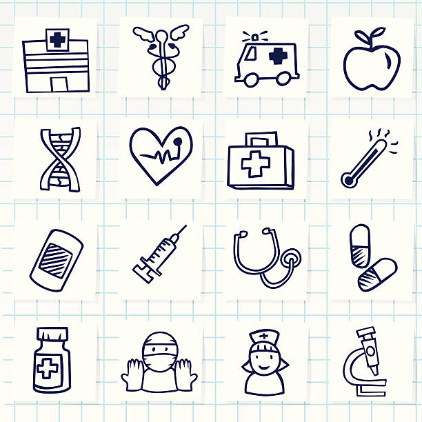 Hospital Icon Vector File of Doodle Hospital Icon Set  shot apple stock illustrations