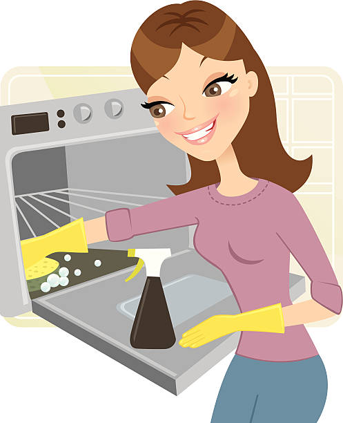 Cleaning the oven vector art illustration