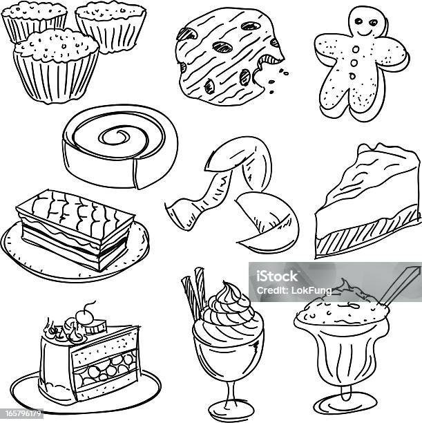 Ilustración de Colección De Postres En Blanco Y Negro y más Vectores Libres de Derechos de Galleta - Dulces - Galleta - Dulces, Postre, Diseño de trazado