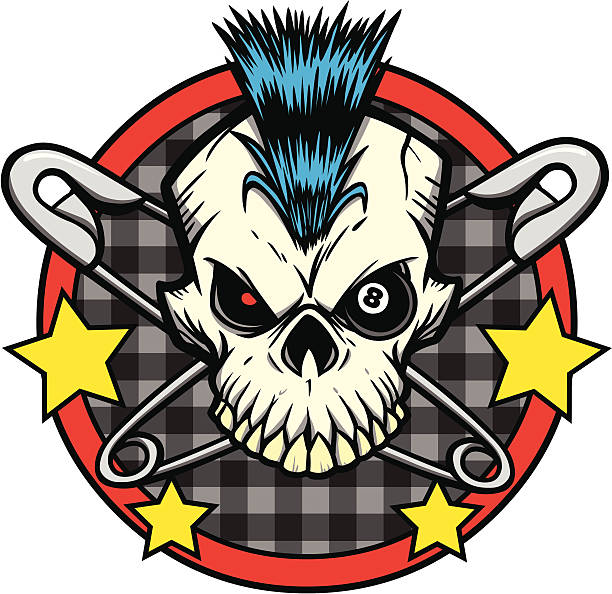 punk-skull - frisur irokese stock-grafiken, -clipart, -cartoons und -symbole