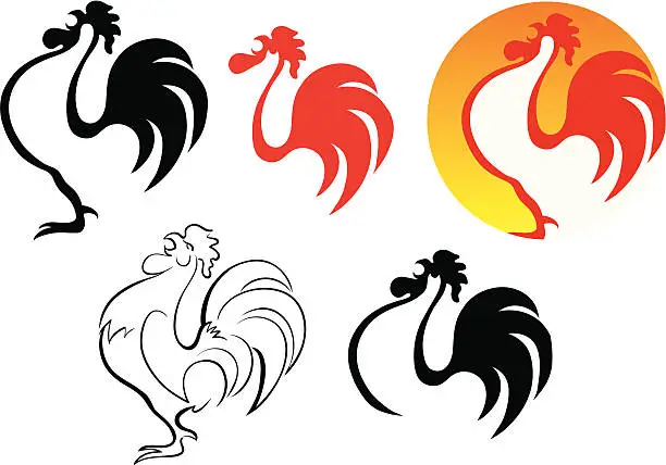 Vector illustration of Different cartoon depictions of roosters