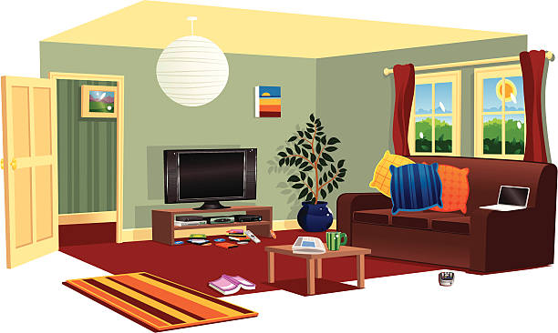 illustrazioni stock, clip art, cartoni animati e icone di tendenza di tipica scena soggiorno - tavolino