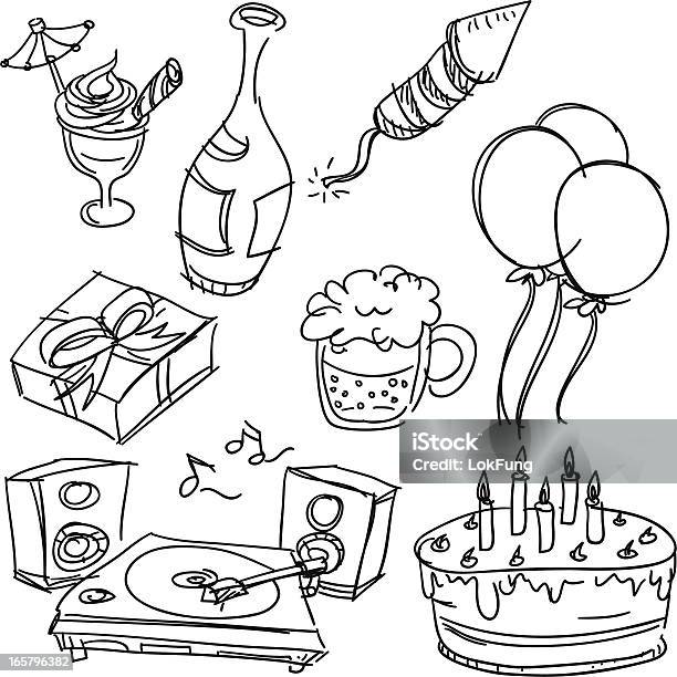 Party Item In Black And White Stock Illustration - Download Image Now - Birthday, Line Art, Celebration