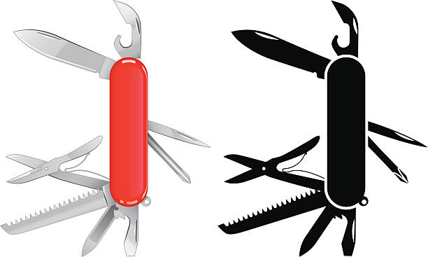 All purpose knife Color and silhouette version of an all purpose knife. File contain transparencies and is saved as Illustrator 10 format. penknife stock illustrations