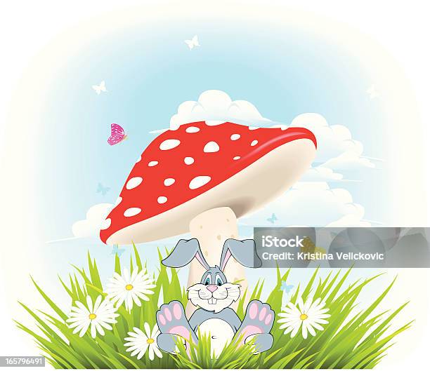 Cartoon Landscape Stock Illustration - Download Image Now - Animal, Baby Rabbit, Butterfly - Insect