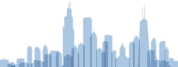 ilustraciones, imágenes clip art, dibujos animados e iconos de stock de chicago skyline silhouette - chicago
