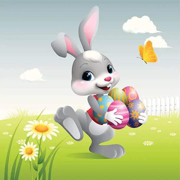 Vector illustration of Easter Bunny - eggs