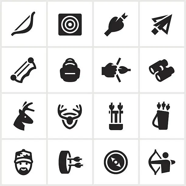 Vector illustration of Black Bow Hunting Icons