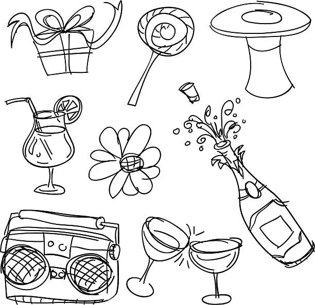 Vector illustration of Party item in black and white