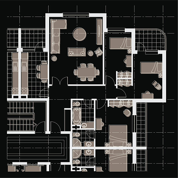 haus plan schwarzem hintergrund - domestic room wall steps staircase stock-grafiken, -clipart, -cartoons und -symbole