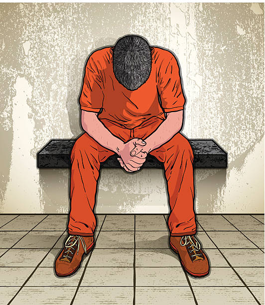 prisoner in jail Desperate young man sitting in jail. CMYK EPS10 file. Elements and textures grouped for easy editing. HIRES RGB JPG included. Transparencies used.http://i161.photobucket.com/albums/t234/lolon5/drawings-1.jpg face down stock illustrations