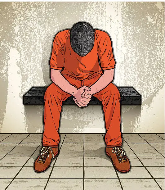 Vector illustration of prisoner in jail