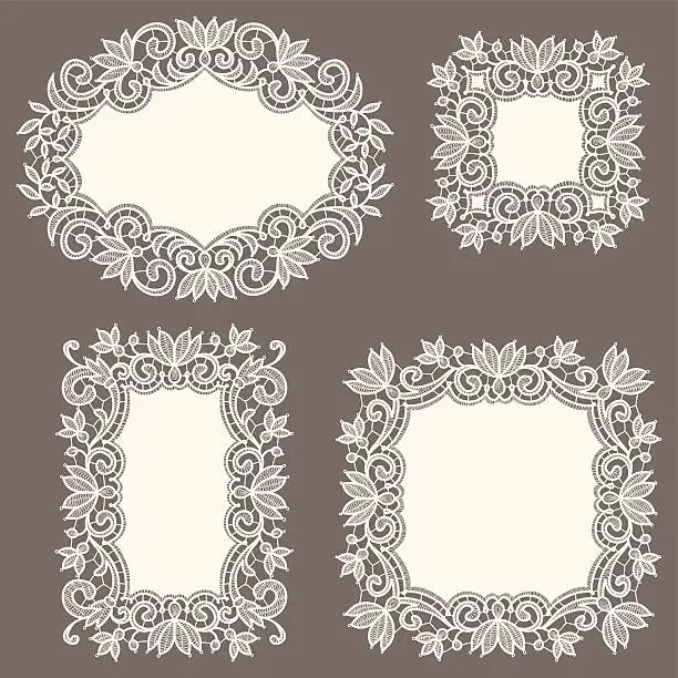 Vector illustration of White Lace Frames. Set.