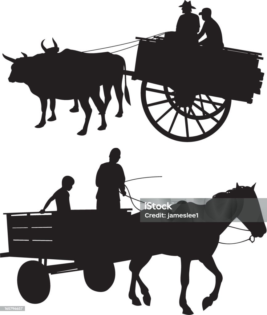 Horse & Ox con carrito - arte vectorial de Carro de caballos libre de derechos