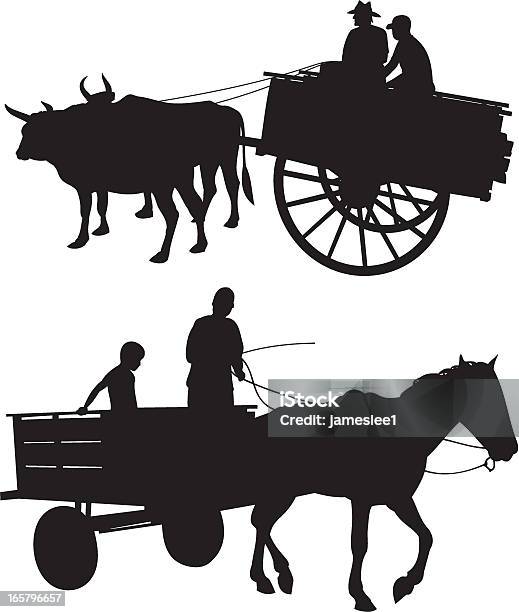 Ilustración de Horse Ox Con Carrito y más Vectores Libres de Derechos de Carro de caballos - Carro de caballos, Carro de Bueyes, Tracción de caballos