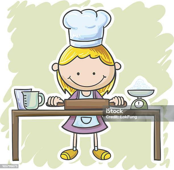 Bambina Sta Alla Cook - Immagini vettoriali stock e altre immagini di Bambino - Bambino, Cucinare, Adolescente