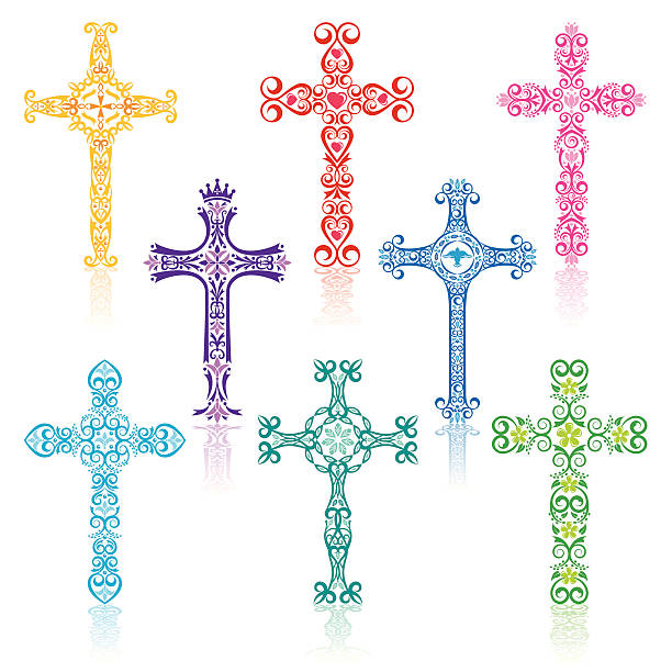 ilustrações, clipart, desenhos animados e ícones de colorido cruzamentos - cross ornate catholicism cross shape