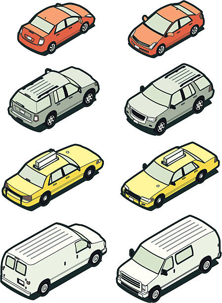 ilustrações de stock, clip art, desenhos animados e ícones de minibarra de ferramentas de veículos, da frente e de trás - vista aérea de carro recorte