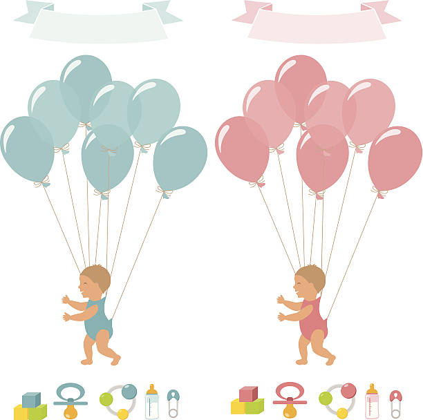 First steps First steps. Boy and girl toddlers with balloons. Babyshower icon set. baby learning to walk stock illustrations