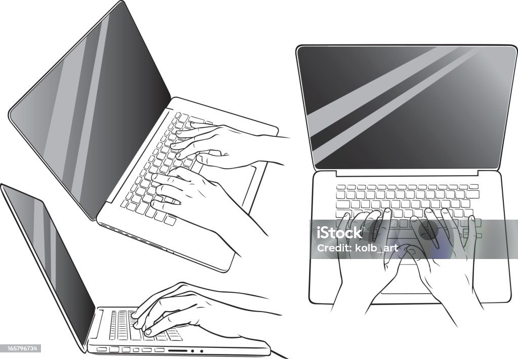 Hands Using Computer Drawing Hands Using Laptop Stock Illustration - Download Image Now - Computer ...