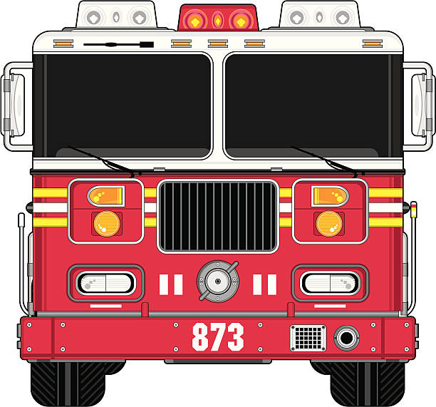 American Style Cartoon Fire Engine vector art illustration