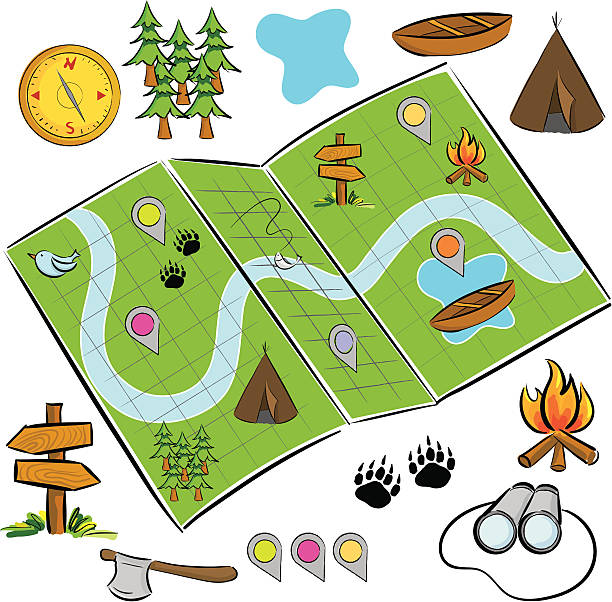 summer camping map icon set vector art illustration