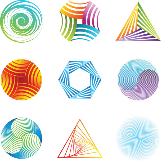 Design Elements | striped set Collection of abstract graphic design elements. (nine modern striped elements). yin-yang-clip-art stock illustrations