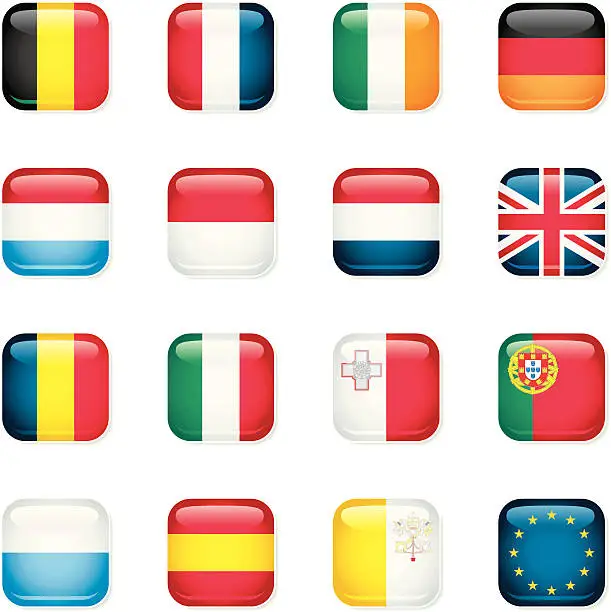 Vector illustration of Western and Southern Europe Icon Flags