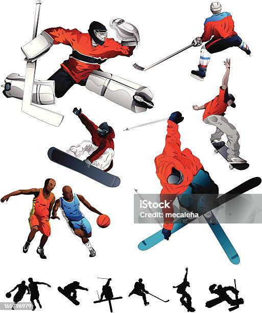 Conjunto De Desporto - Arte vetorial de stock e mais imagens de Esqui - Equipamento Desportivo - Esqui - Equipamento Desportivo, Esqui - Esqui e snowboard, Guarda-Redes