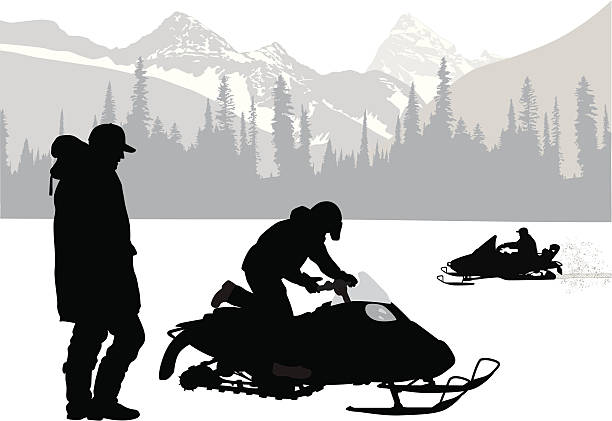 ilustraciones, imágenes clip art, dibujos animados e iconos de stock de mountainsnow - snowmobiling silhouette vector sport