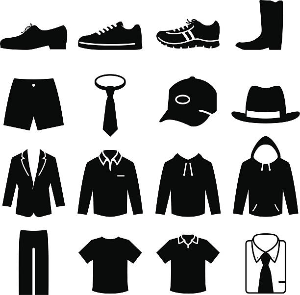 мужская мода — черный серии - t shirt shirt cap clothing stock illustrations